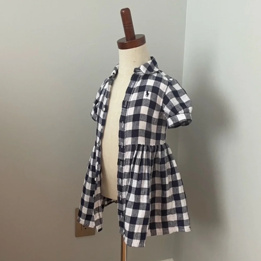 POLO RALPH LAUREN TODDLER GIRL GINGHAM LINEN SHIRTDRESS